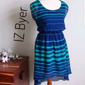 IZ Byer dress green and navy blue striped
